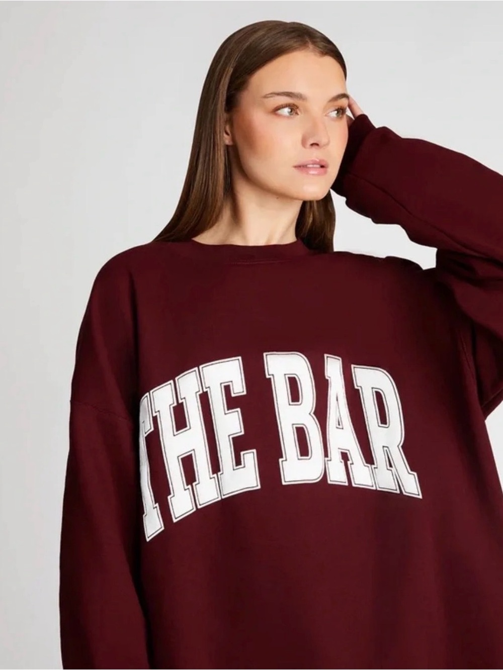 The Bar Burgundy Oversized Varsity Sweatshirt with White Logo